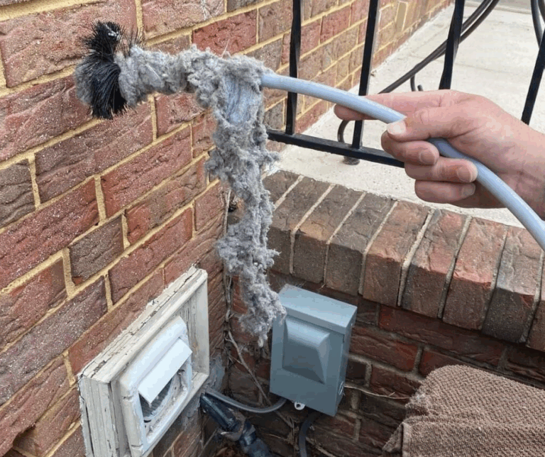 A technician professionally cleans the dryer vent, removing lint buildup to avert a potential fire hazard and safeguard the home from devastating damage.